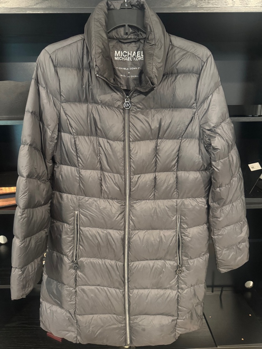 Michael Kors Charcoal Quilted Packable Puffer Coat